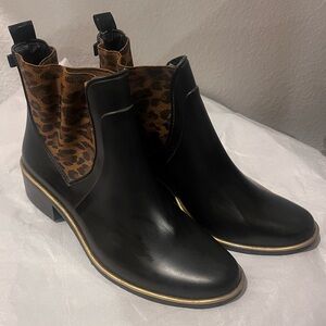 Kate Spade Black Sedgwick Animal Print Rain Boots